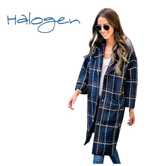 Halogen Women’s 3/4 Length Topper Coat. Navy Rust Plaid. Size S/M - Picture 10 of 10